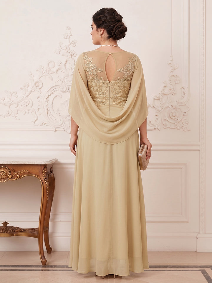 A-Line/Princess Scoop Asymmetrical  Plus Size Mother of the Bride Dresses with Cape &amp; Appliques