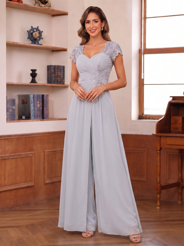 A-Line/Princess Sweetheart Short Sleeves Jumpsuits with Appliques