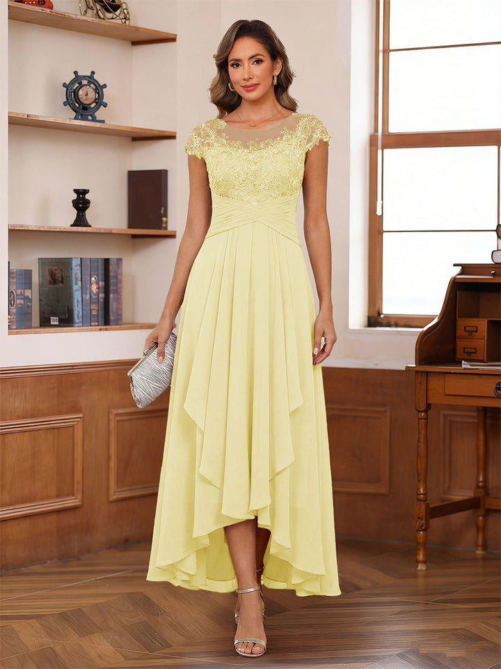 A-Line/Princess Scoop Short Sleeves Ankle-Length Mother of the Bride Dresses with Lace &amp; Applique