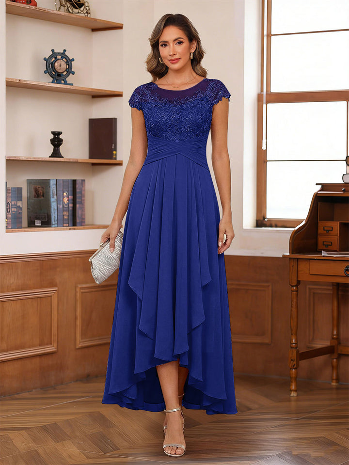 A-Line/Princess Scoop Short Sleeves Ankle-Length Mother of the Bride Dresses with Lace &amp; Applique