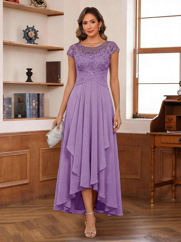 A-Line/Princess Scoop Short Sleeves Ankle-Length Mother of the Bride Dresses with Lace &amp; Applique