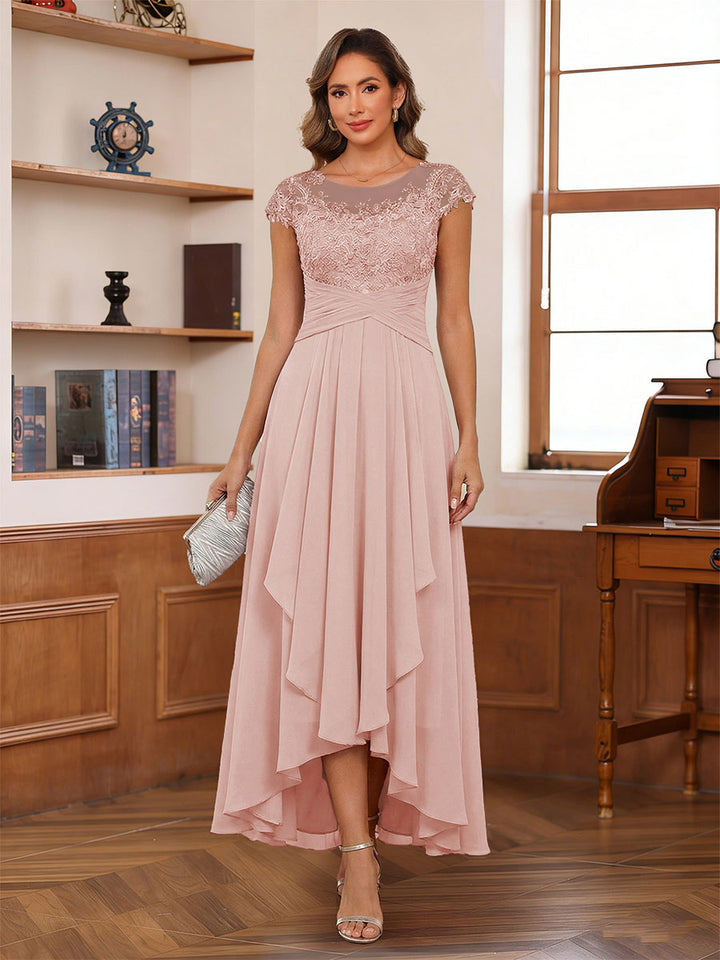 A-Line/Princess Scoop Short Sleeves Mother of the Bride Dresses with Applique &amp; Ruffles