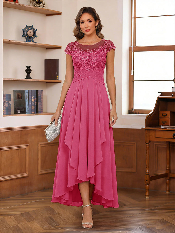 A-Line/Princess Scoop Short Sleeves Ankle-Length Mother of the Bride Dresses with Lace &amp; Applique