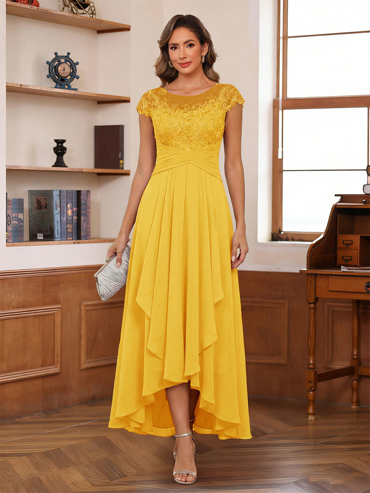 A-Line/Princess Scoop Short Sleeves Ankle-Length Mother of the Bride Dresses with Lace &amp; Applique
