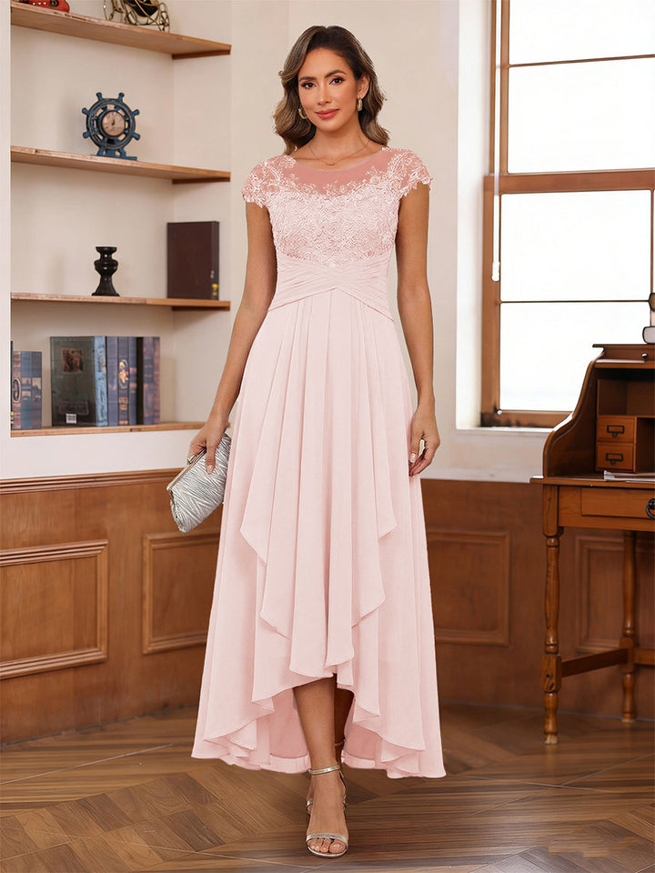 A-Line/Princess Scoop Short Sleeves Ankle-Length Mother of the Bride Dresses with Lace &amp; Applique