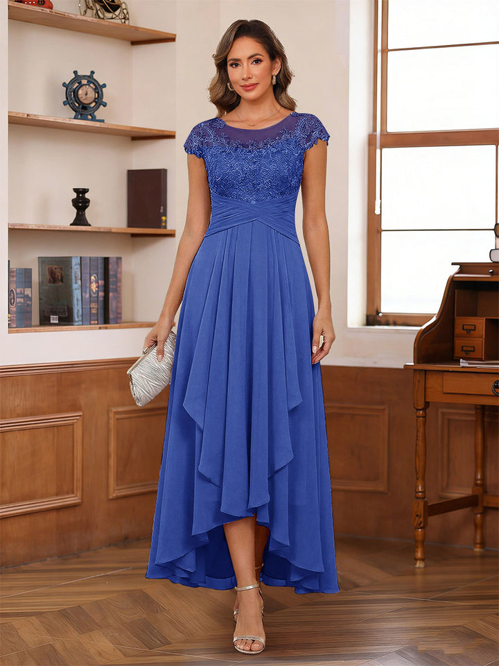 A-Line/Princess Scoop Short Sleeves Ankle-Length Mother of the Bride Dresses with Lace &amp; Applique