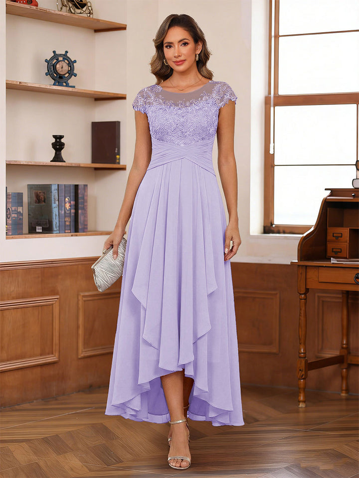 A-Line/Princess Scoop Short Sleeves Ankle-Length Mother of the Bride Dresses with Lace &amp; Applique