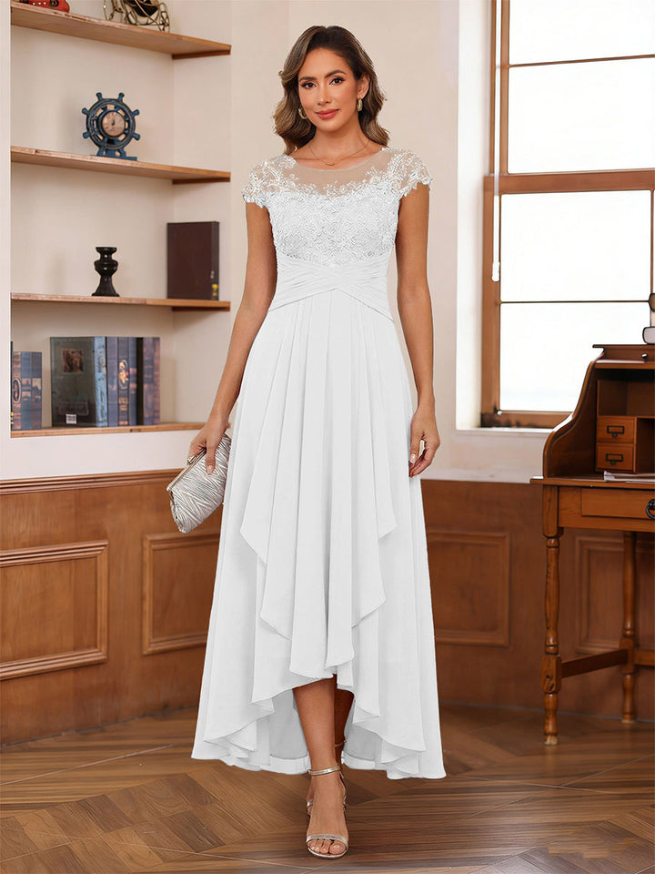 A-Line/Princess Scoop Short Sleeves Ankle-Length Mother of the Bride Dresses with Lace &amp; Applique