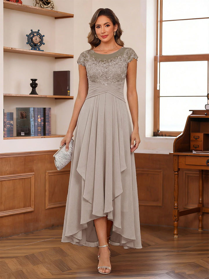 A-Line/Princess Scoop Short Sleeves Ankle-Length Mother of the Bride Dresses with Lace &amp; Applique
