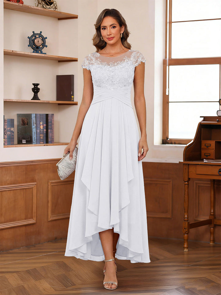 A-Line/Princess Scoop Short Sleeves Ankle-Length Mother of the Bride Dresses with Lace &amp; Applique