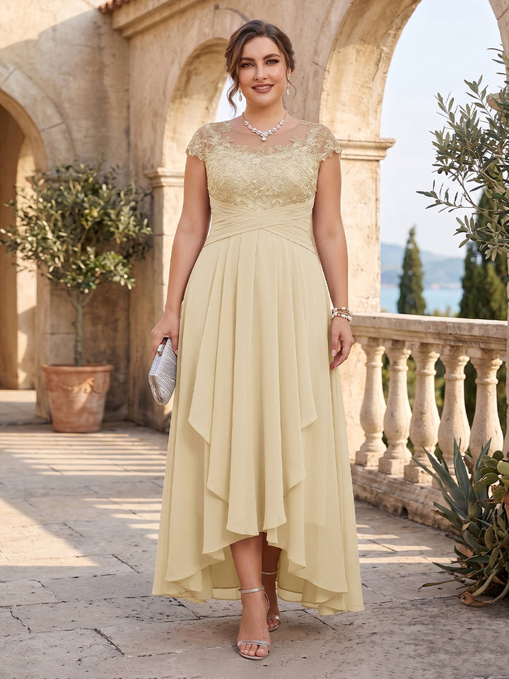 A-Line/Princess Scoop Short Sleeves Plus Size Mother of the Bride Dresses with Applique &amp; Ruffles