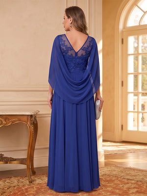 A-Line/Princess Illusion Scoop Chiffon Plus Size Mother of the Bride Dresses with Appliques & Cape