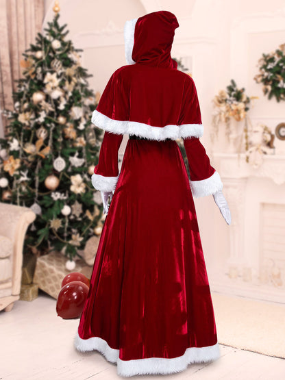 A-Line/Princess Long Sleeves Floor-Length Christmas Dresses with Attached Cape