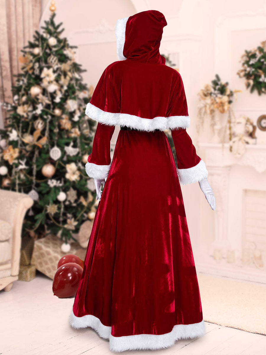 A-Line/Princess Long Sleeves Floor-Length Christmas Dresses with Attached Cape