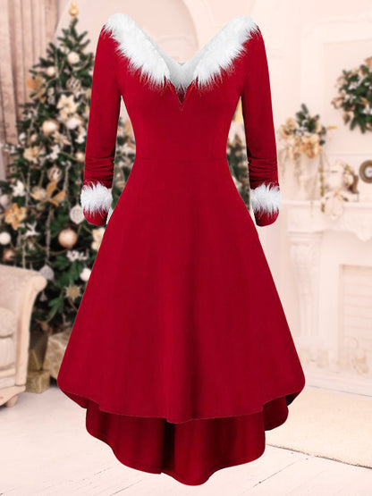 A-Line/Princess V-Neck Long Sleeves Knee-Length Christmas Dresses