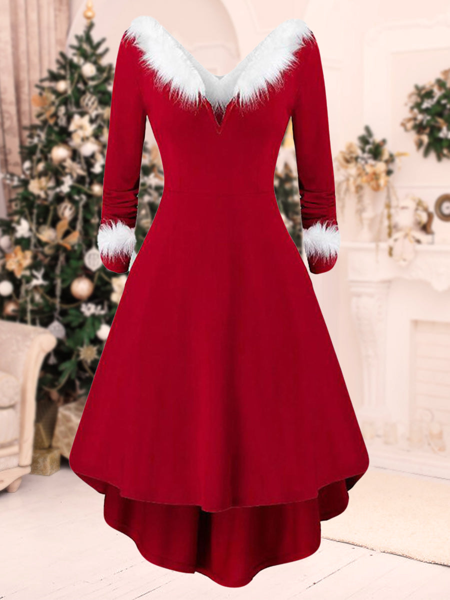 A-Line/Princess V-Neck Long Sleeves Knee-Length Christmas Dresses