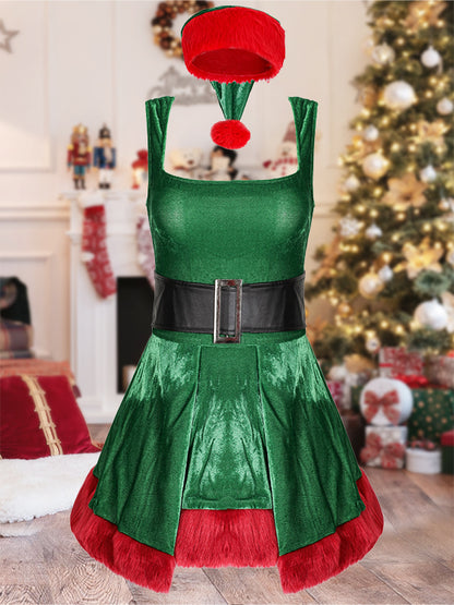 A-Line/Princess Square Neck Sleeveless Mini Christmas Dresses With Belt