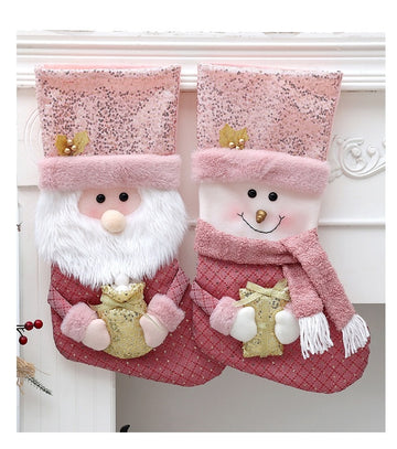 Classic Personalised 3D Decorate Christmas Stocking with Sequined Plush Decorations