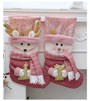 Classic Personalised 3D Decorate Christmas Stocking with Sequined Plush Decorations
