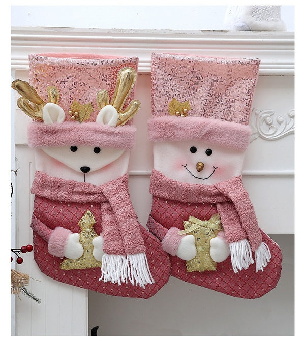Classic Personalised 3D Decorate Christmas Stocking with Sequined Plush Decorations