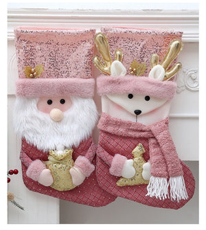Classic Personalised 3D Decorate Christmas Stocking with Sequined Plush Decorations