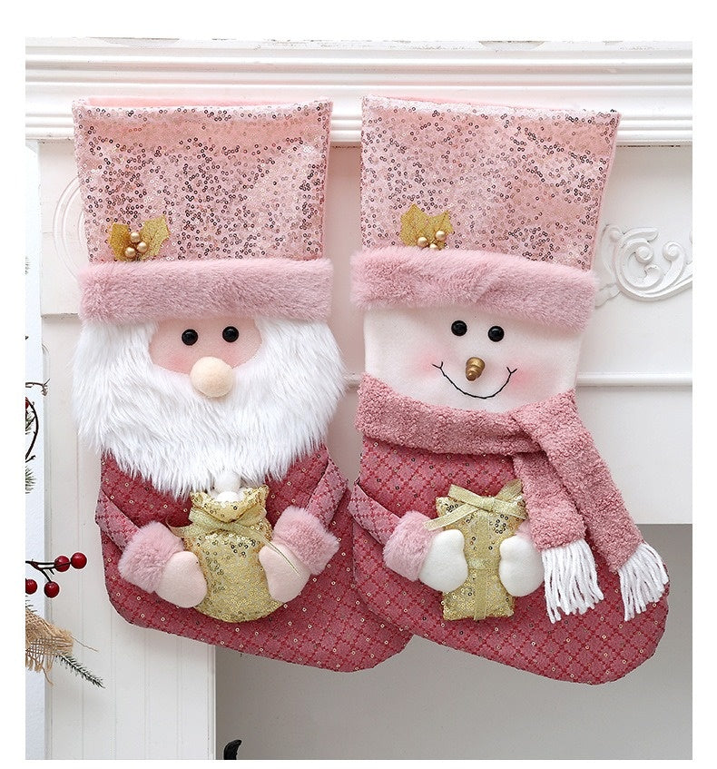 Classic Personalised 3D Decorate Christmas Stocking with Sequined Plush Decorations
