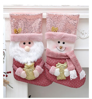 Classic Personalised 3D Decorate Christmas Stocking with Sequined Plush Decorations