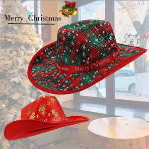 Red Printed Cowboy Christmas Hats
