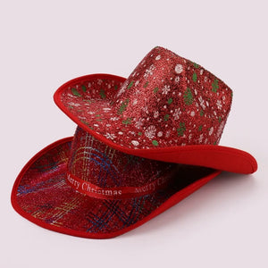 Red Printed Cowboy Christmas Hats