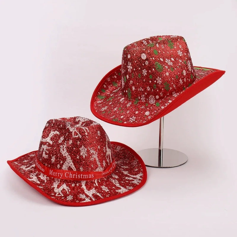 Red Printed Cowboy Christmas Hats