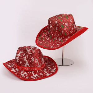 Red Printed Cowboy Christmas Hats