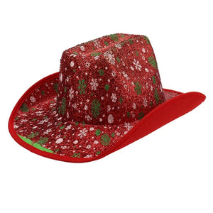 Red Printed Cowboy Christmas Hats