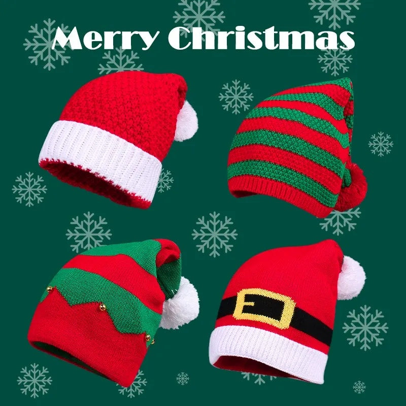 Knitted Pom Pom Elf Christmas Hats