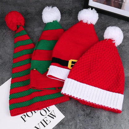 Knitted Pom Pom Elf Christmas Hats