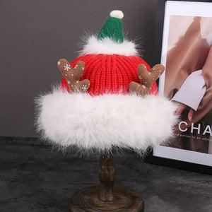 Heavyweight Solid Color Knit Christmas Hat with 3D Antlers