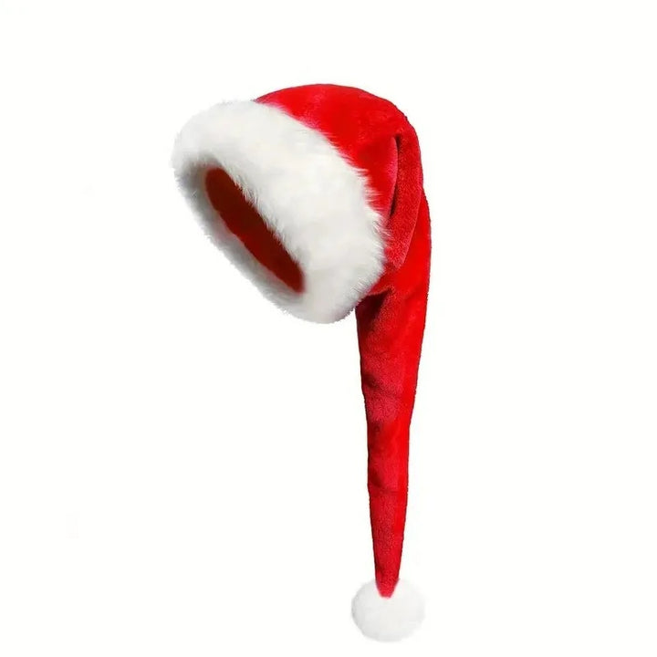 Red Long Haired Christmas Hat Headwear with White Pom-poms