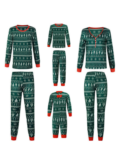 Crew Neck Cotton Christmas Pajamas Family Matching Set With Christmas Tree Print