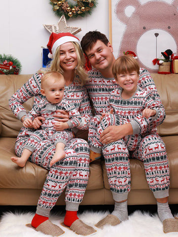 Family Matching Set Crew Neck Christmas Pajamas With Christmas Element Prints