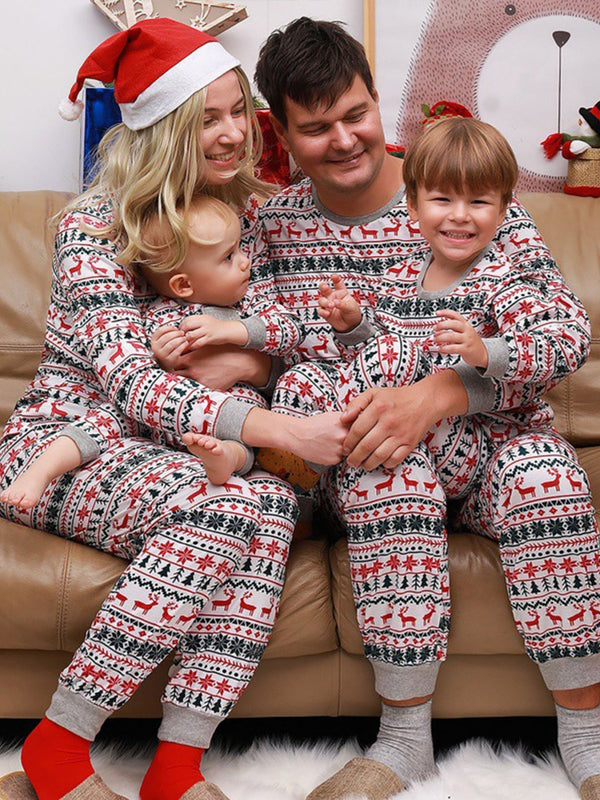 Family Matching Set Crew Neck Christmas Pajamas With Christmas Element Prints