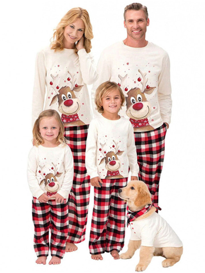 Family Christmas Pajama Set in Cotton with Reindeer Print and Crew Neck