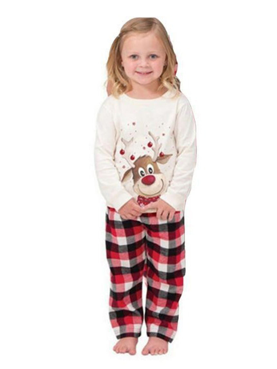 Family Christmas Pajama Set in Cotton with Reindeer Print and Crew Neck