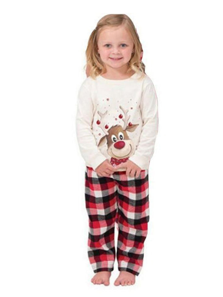 Family Christmas Pajama Set in Cotton with Reindeer Print and Crew Neck