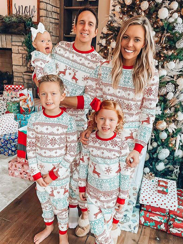 Red & Green Color-Block Family Christmas Pajamas Set with Holiday Print
