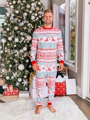 Red & Green Color-Block Family Christmas Pajamas Set with Holiday Print