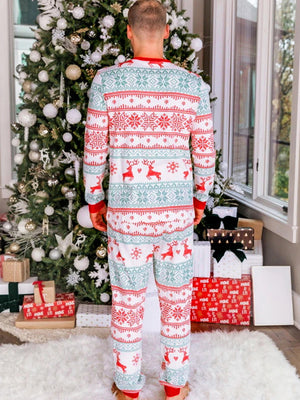 Red & Green Color-Block Family Christmas Pajamas Set with Holiday Print