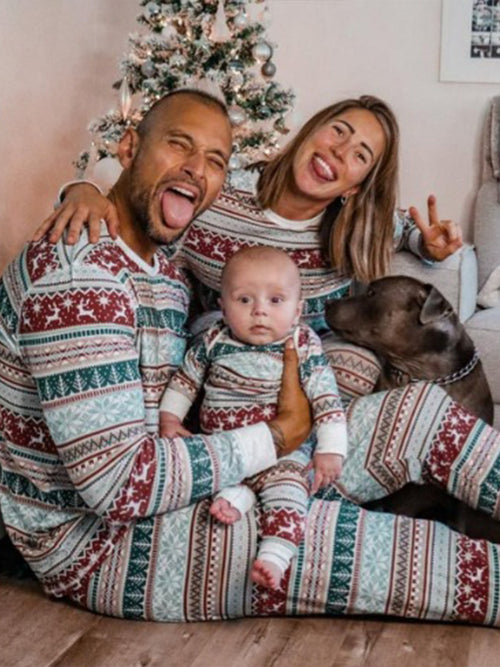 Matching Family Christmas Pajama Set with Red & Green Color-Block