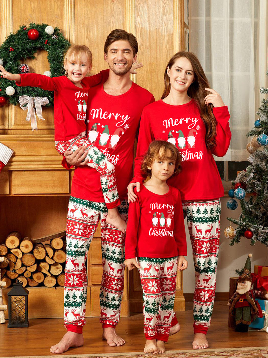 Cotton Crew Neck Family Christmas Pajama Set with Reindeer Print