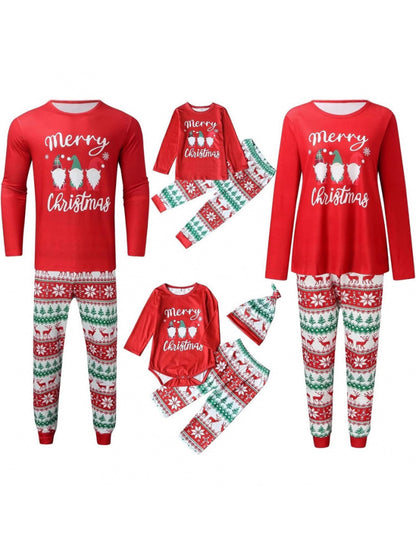 Cotton Crew Neck Family Christmas Pajama Set with Reindeer Print