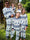 Family Cotton Crew Neck Christmas Pajama Set in White with Blue Print