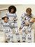 Family Cotton Crew Neck Christmas Pajama Set in White with Blue Print
